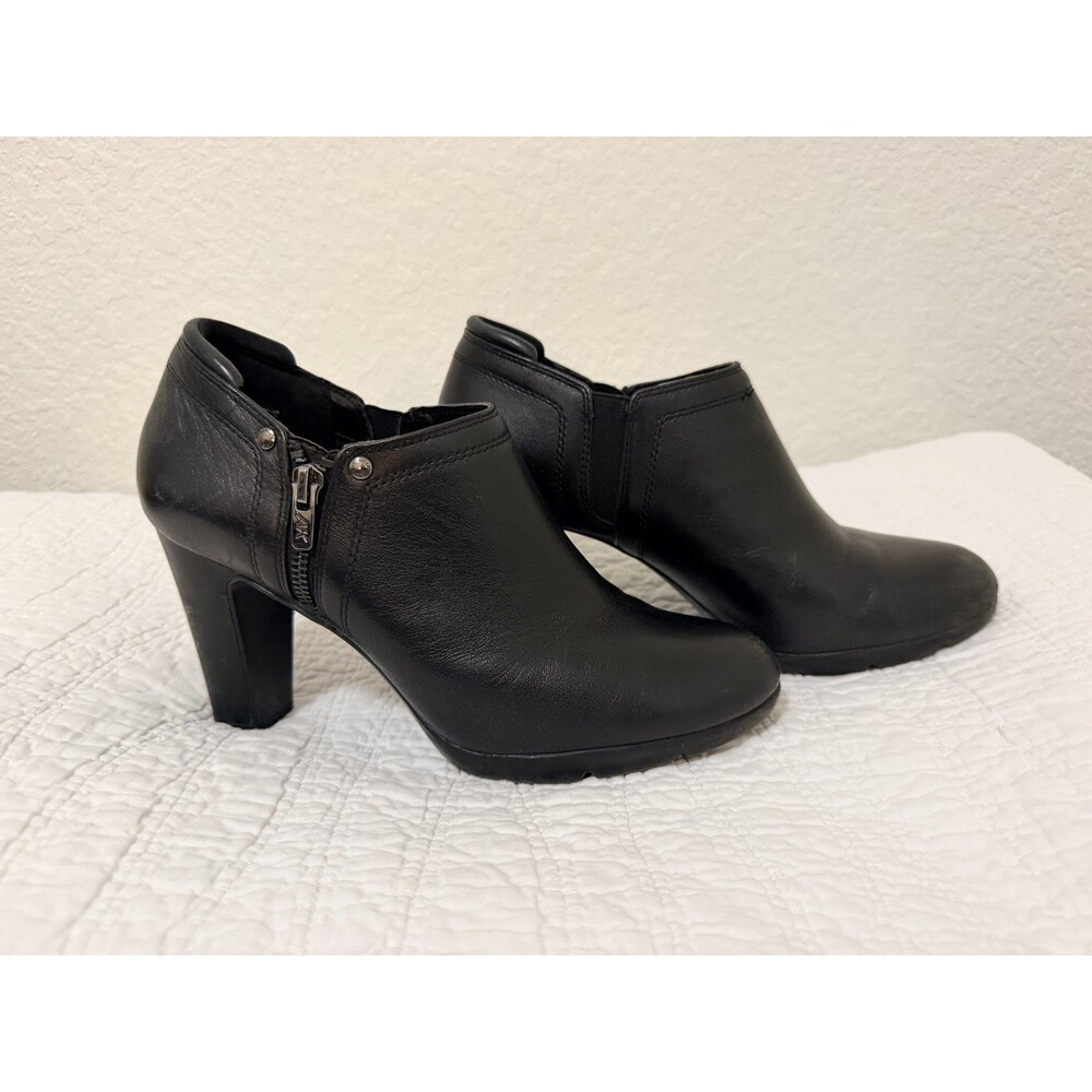 Anne Klein Womans Sophie Black Leather Zippered Heeled Booties Boots 9.5